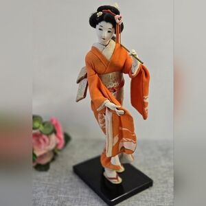 Vintage Japanese Nishi Doll Geisha 15" Tall 1960's Silk Kimono On Stand, Japan